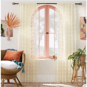 Jungalow Set of 2 Zig Zag Macrame 84” x 50” Cream Curain Panels